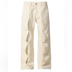 JHYQ Heavy Organic Cotton Deconstructed Studded Raw Hem Wide Leg Jeans Off White